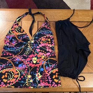 Neon black multi color paint slash 2 piece swimsuit